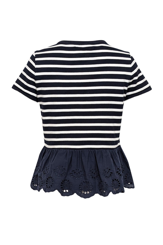 Current Boutique-Kate Spade - Navy & White Striped Shirt w/ Ruffled Eyelet Hem Sz XS