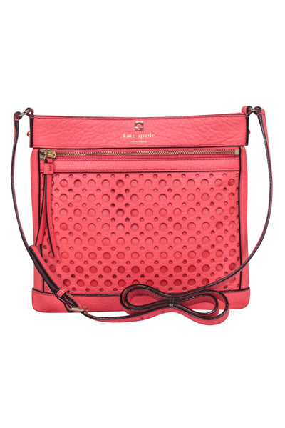 Current Boutique-Kate Spade - Neon Coral Pink Laser Cut Front Crossbody Bag