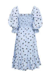 Current Boutique-Kate Spade - Pastel Blue w/ Black & White Floral Print Detail Smocked Bodice Dress Sz S