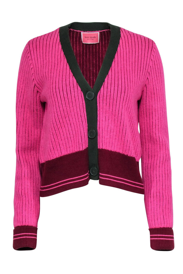 Current Boutique-Kate Spade - Pink Knit Cardigan w/ Green Trim Sz M