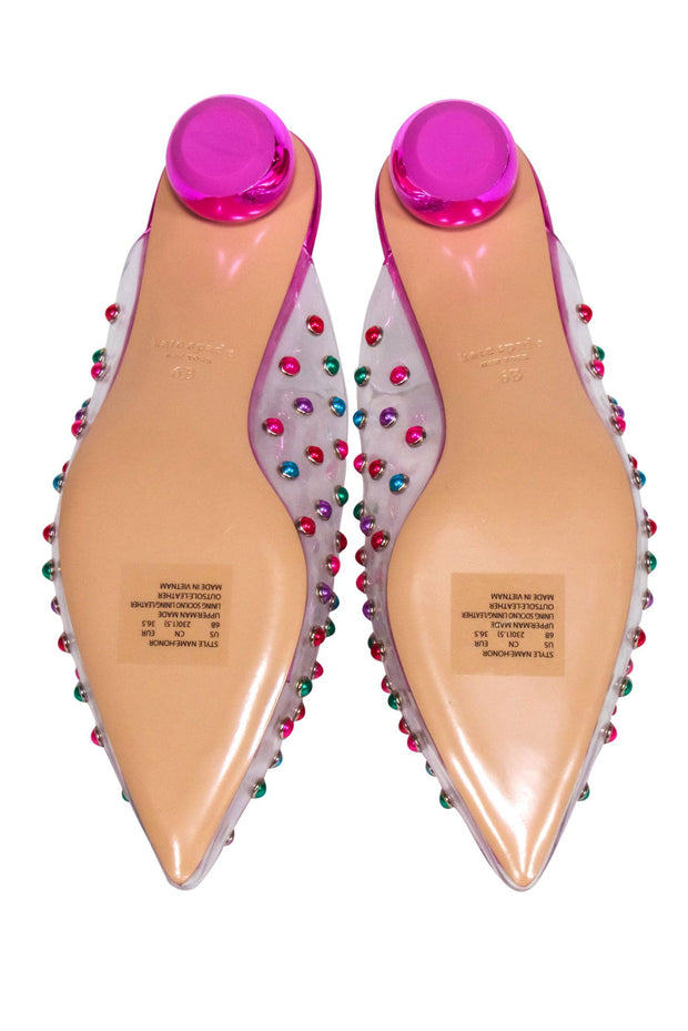 Current Boutique-Kate Spade - Pink Metallic w/ Multi Color Embellishment Mules Sz 6