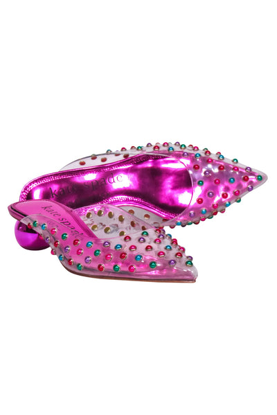 Current Boutique-Kate Spade - Pink Metallic w/ Multi Color Embellishment Mules Sz 6