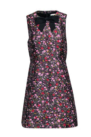 Current Boutique-Kate Spade - Pink, Purple, & Gold Jacquard Floral Print Dress w/ Bow at Neckline Sz 10