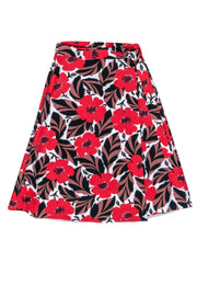 Current Boutique-Kate Spade - Red, Black & Brown Floral Wrap Skirt Sz 2