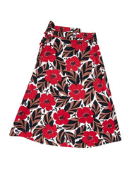 Current Boutique-Kate Spade - Red, Brown, Black & White Floral Midi Wrap Skirt Sz 2