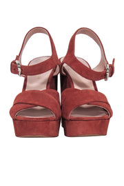 Current Boutique-Kate Spade - Rust Brown Suede Open Toe Platform Heels Sz 7