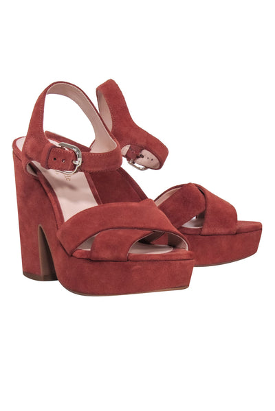 Current Boutique-Kate Spade - Rust Brown Suede Open Toe Platform Heels Sz 7