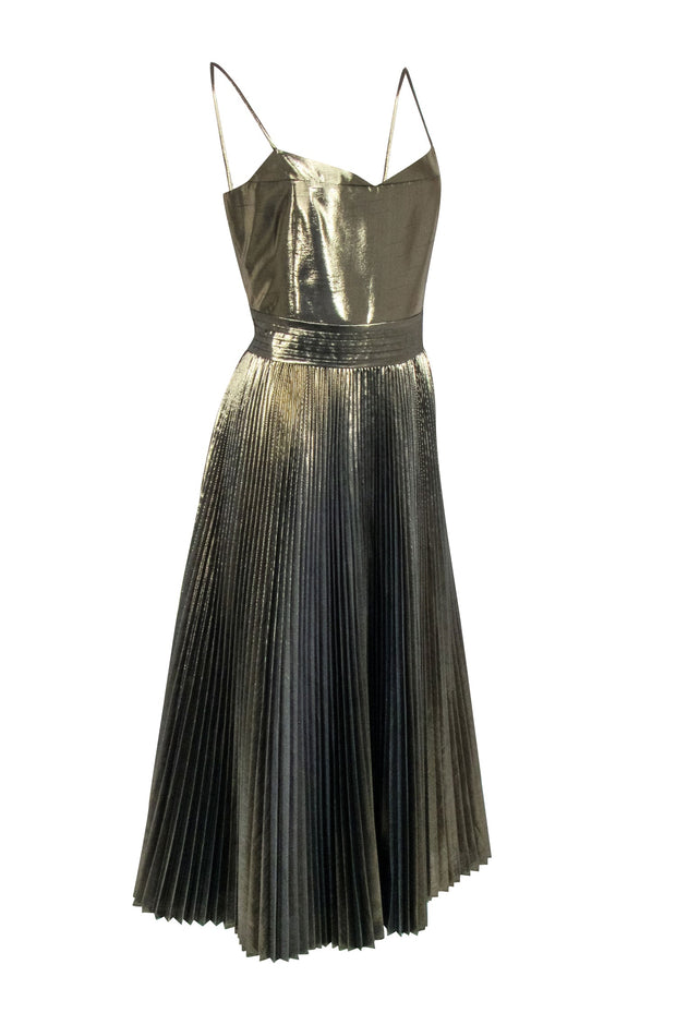 Current Boutique-Kate Spade Saturday - Metallic Gold Pleated Midi Dress Sz 10