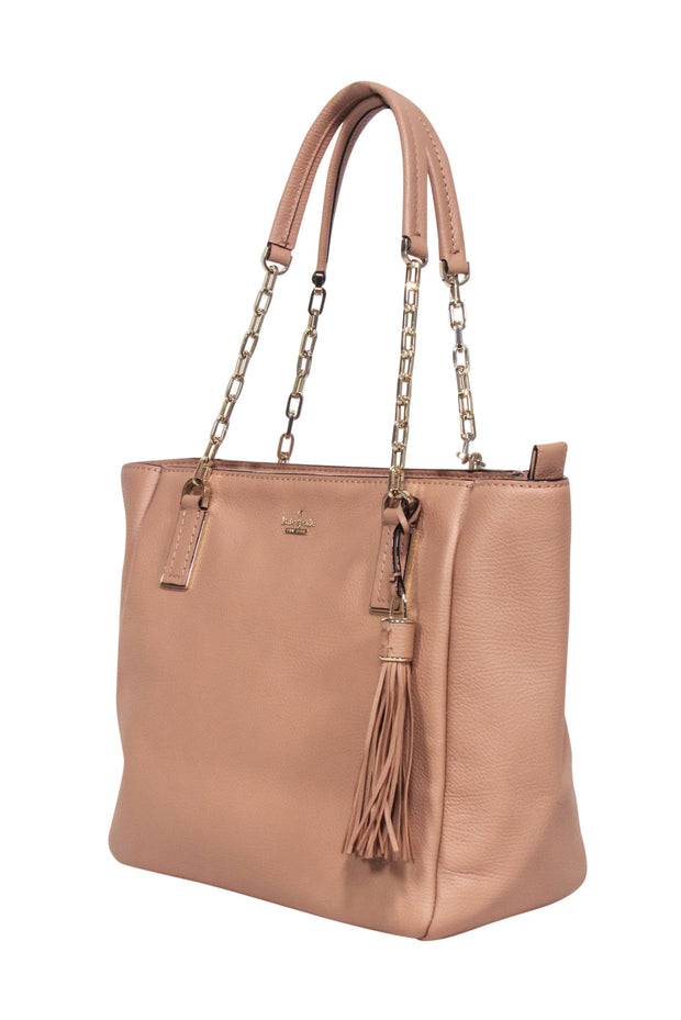 Current Boutique-Kate Spade - Tan Pebbled Leather Tote Bag w/ Chain-Link Handles