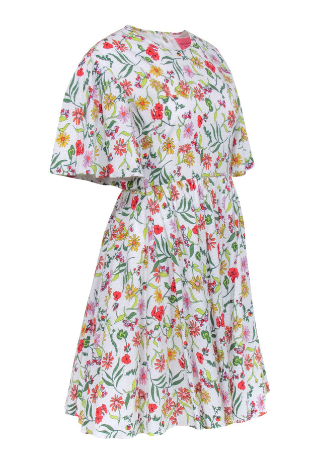 Current Boutique-Kate Spade - White w/ Multicolor Floral Print Textured Woven Dress Sz 8