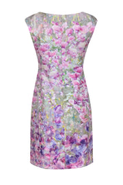 Current Boutique-Kay Unger - Green w/ Purple Abstract Floral Print Cap Sleeve Sheath Dress Sz 8