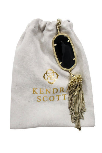 Current Boutique-Kendra Scott - Gold Chain w/ Large Black Pendant & Tassels