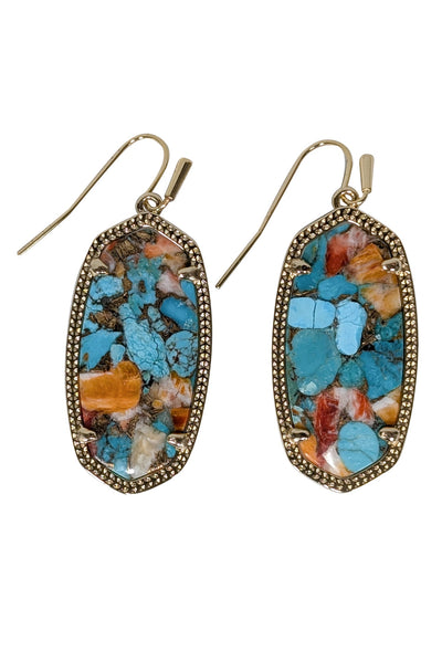 Current Boutique-Kendra Scott - Teal, Orange, & Gold Dangle Earrings