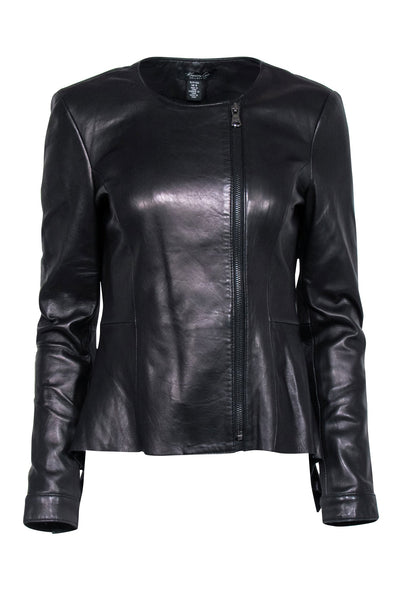 Current Boutique-Kenneth Cole - Black Leather w/ Snake Skin Detail Moto Jacket Sz S
