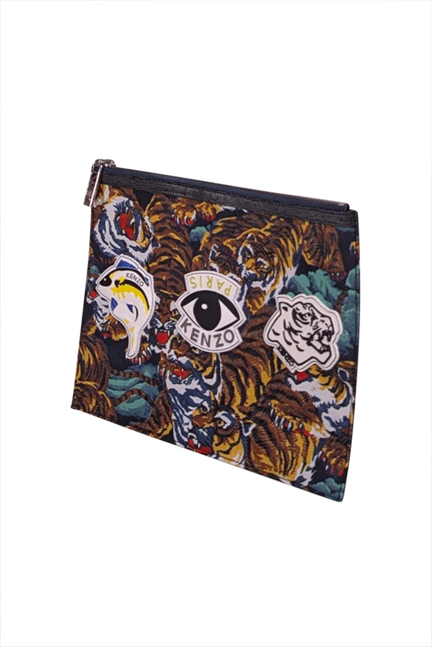 Current Boutique-Kenzo - Black & Multi Color Tiger Graphic & Patchwork Clutch