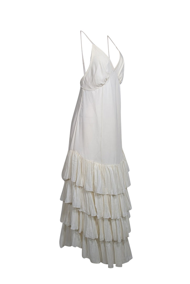 Current Boutique-Khaite - Ivory Silk Ruffle Bottom Sleeveless Dress Sz 8