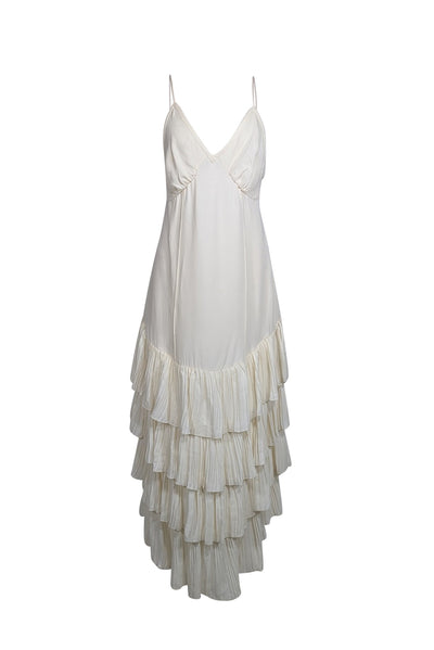 Current Boutique-Khaite - Ivory Silk Ruffle Bottom Sleeveless Dress Sz 8