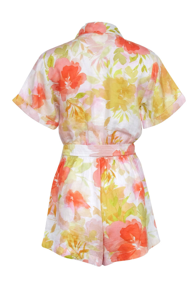 Current Boutique-Kivari - Ivory w/ Yellow, Orange, & Pink Floral Print Romper Sz 4
