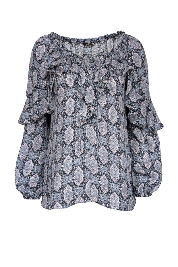 Current Boutique-Kobi Halperin - Blue Paisley Long Sleeve Blouse Sz S