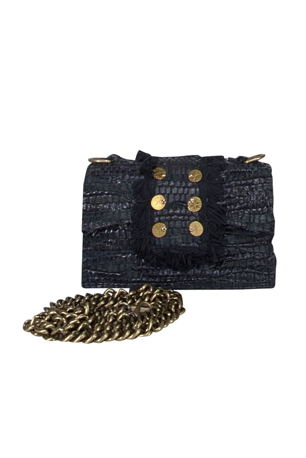 Current Boutique-Koorreloo - Black Leather & Suede Woven "The New Yorker Soho" Flap Bag