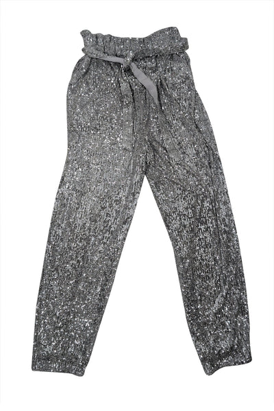 Current Boutique-L'Acadamie - Silver Sequin Paper Bag Waist Pants Sz M