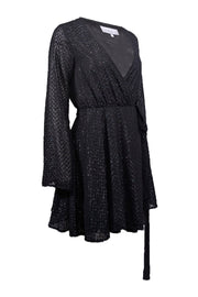 Current Boutique-L'Academie - Black Metallic Textured Wrap Dress Sz S