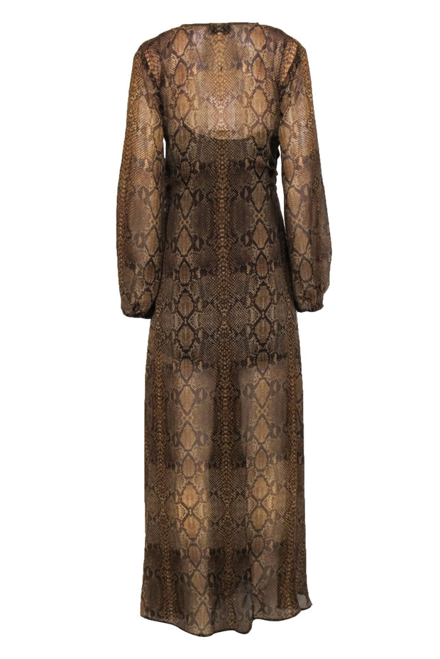 Current Boutique-L'Academie - Brown Snakeskin Print Long Sleeve Maxi Dress Sz M