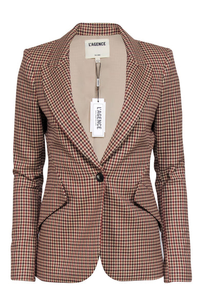 Current Boutique-L'Agence - Beige, Brown, & Red Hounds-Tooth Blazer Sz 0
