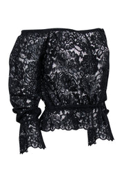 Current Boutique-L'Agence - Black Lace Off-the-Shoulder "Iggy" Top Sz S