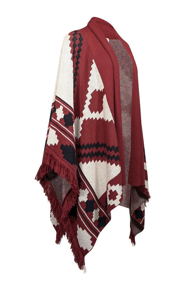 Current Boutique-L'Agence - Dark Red, Black, & White Wool Blend Cape Sz XS/S