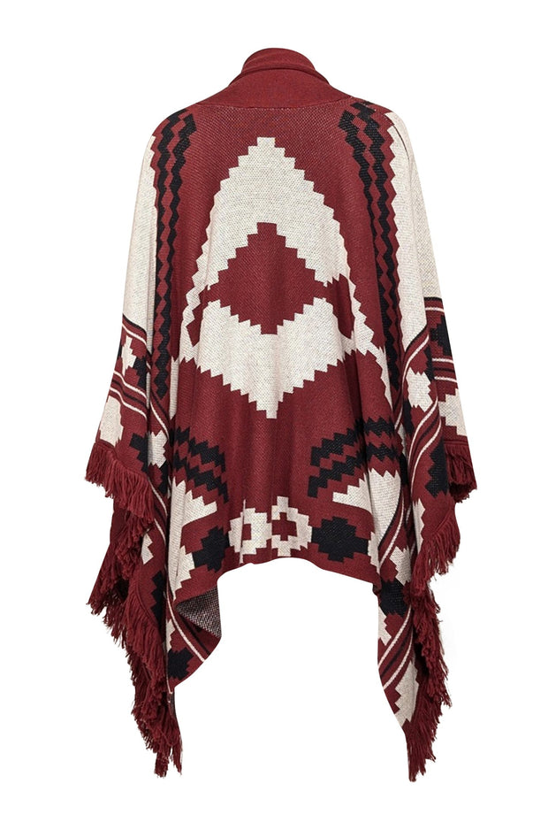 Current Boutique-L'Agence - Dark Red, Black, & White Wool Blend Cape Sz XS/S