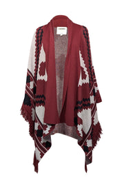 Current Boutique-L'Agence - Dark Red, Black, & White Wool Blend Cape Sz XS/S