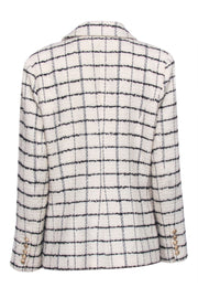 Current Boutique-L'Agence - Ivory & Black Plaid Tweed Double Breasted Button Blazer Sz 10