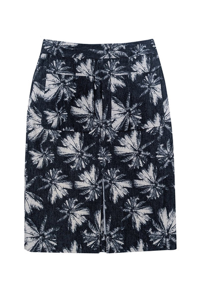 Current Boutique-L'Agence - Midnight Navy & Cream Palm Tree Print Pencil Skirt Sz 2