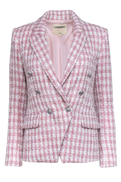 Current Boutique-L'Agence - Pink & White Double Breasted Tweed Blazer Sz 0