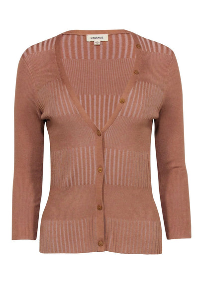 Current Boutique-L'Agence - Tan Ribbed Cardigan Sz S