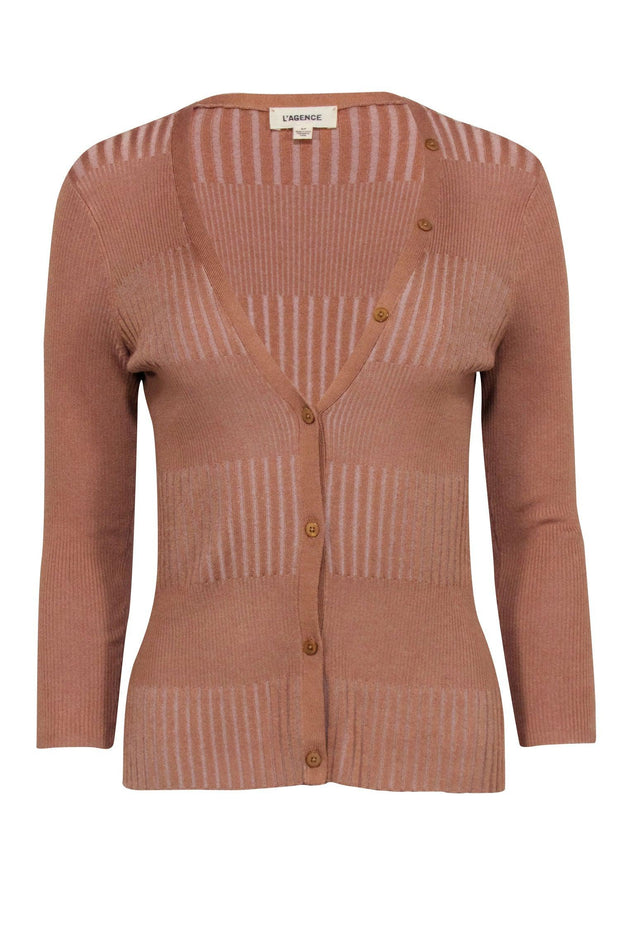 Current Boutique-L'Agence - Tan Ribbed Cardigan Sz S