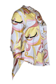 Current Boutique-L'Agence - White, Yellow, & Pink Paisley Print Silk Blouse Sz S