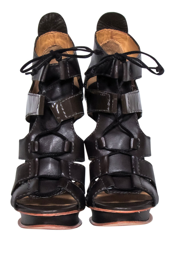Current Boutique-L.A.M.B. - Brown Leather Lace-Up Stiletto Heels Sz 6
