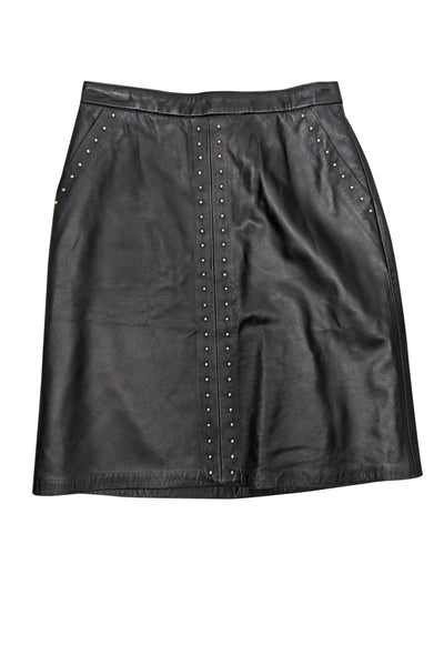 Current Boutique-L.K. Bennett - Black Leather Gold-Tone Studded Skirt Sz 4