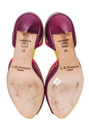 Current Boutique-L.K. Bennett - Purple, Pink, & Yellow Peep Toe Pumps w/ Contrast Stitching Sz 4