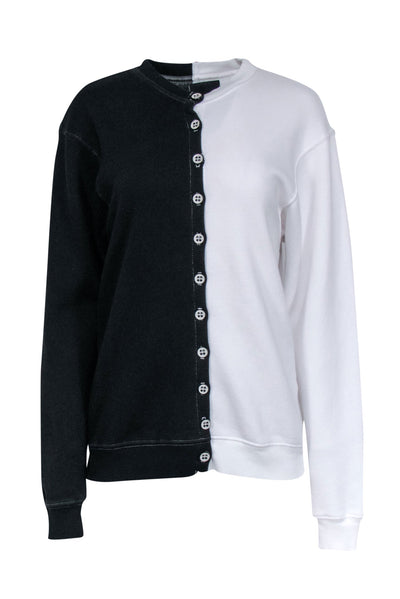 Current Boutique-La Datresse - Black & White Split Button Down Cardigan Sz XS