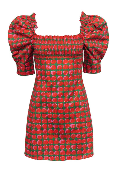 Current Boutique-La DoubleJ - Green & Red Cherry Printed Poplin Mini Dress Sz XS