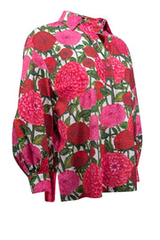 Current Boutique-La DoubleJ - Pink, Red, White, & Green Floral Print Long Sleeve Top Sz S