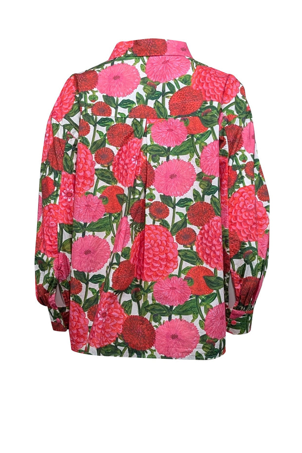 Current Boutique-La DoubleJ - Pink, Red, White, & Green Floral Print Long Sleeve Top Sz S