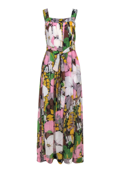La DoubleJ - Pink, Yellow, Ivory, & Green Floral Print Maxi Dress Sz S