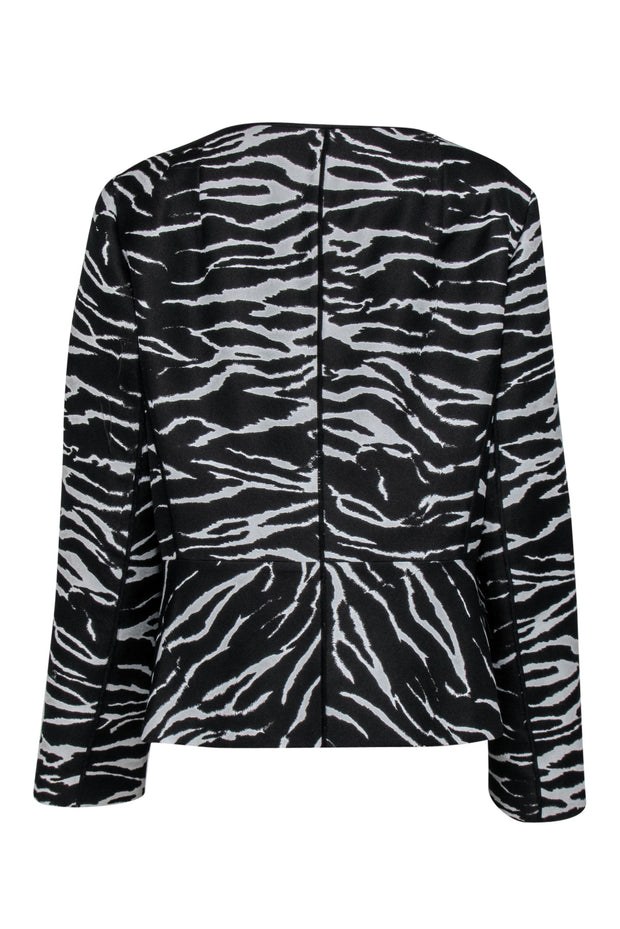 Current Boutique-Lafayette 148 - Black & White Zebra Print Collarless Jacket Sz 16