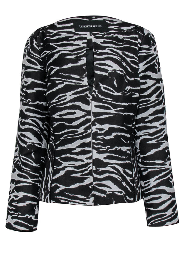 Current Boutique-Lafayette 148 - Black & White Zebra Print Collarless Jacket Sz 16