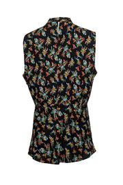 Current Boutique-Lafayette 148 - Black w/ Multicolor Floral Print Twist Front Blouse Sz 16