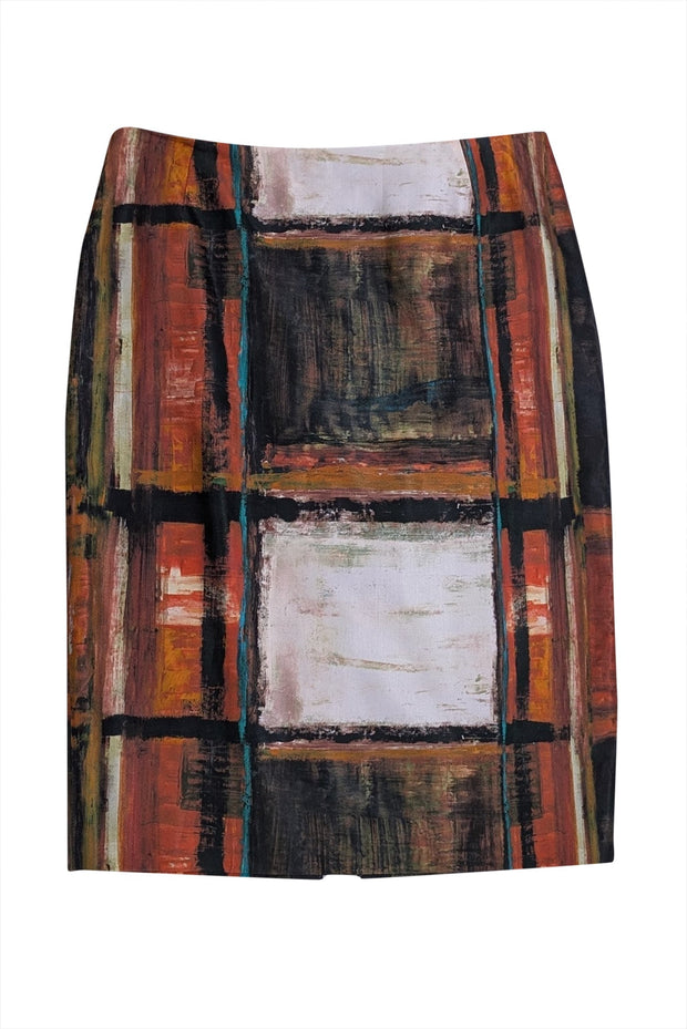 Current Boutique-Lafayette 148 - Brown & Multi Color Print Skirt Sz 8